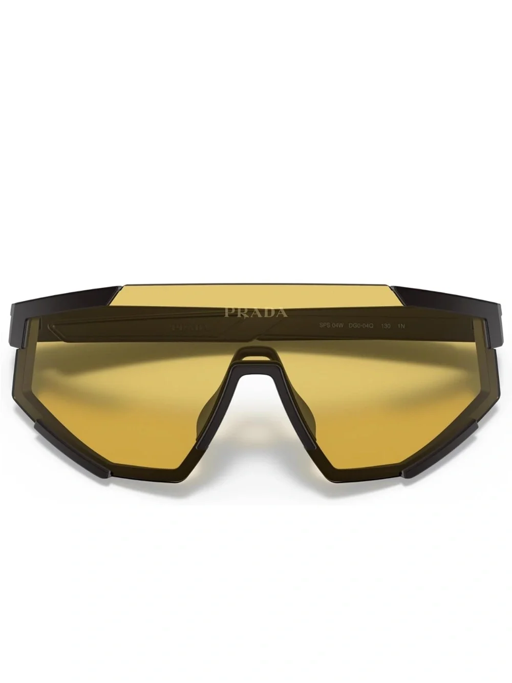 Prada Matte Black Sunglasses with Yellow Lenses and Red Logo